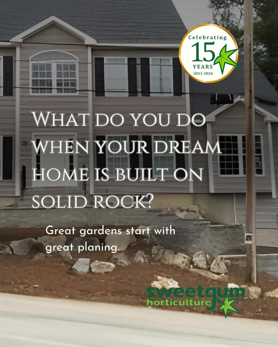 Not every great landscape begins with an ideal site.This project started with a newly built home....