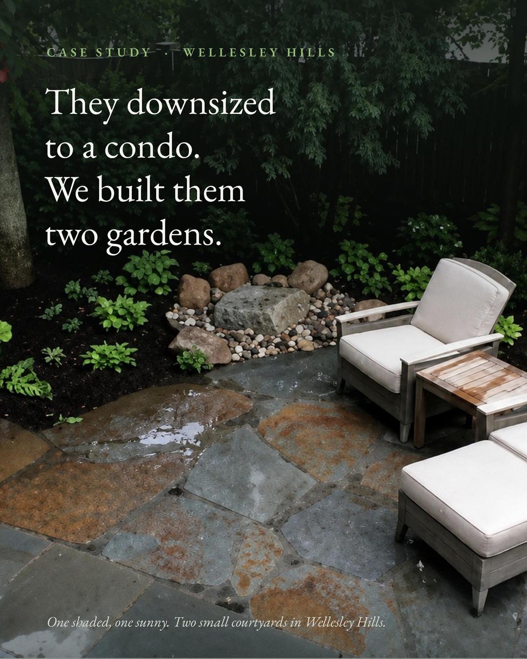 They downsized from nearly two acres in Weston to a Wellesley condo, but they still wanted a rea....