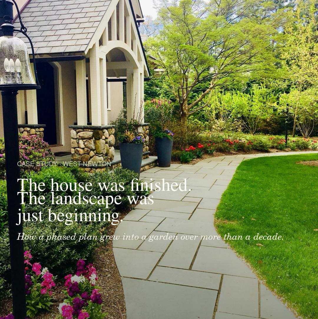 The house was finished. The landscape was just beginning.This West Newton garden began in 2013 w....