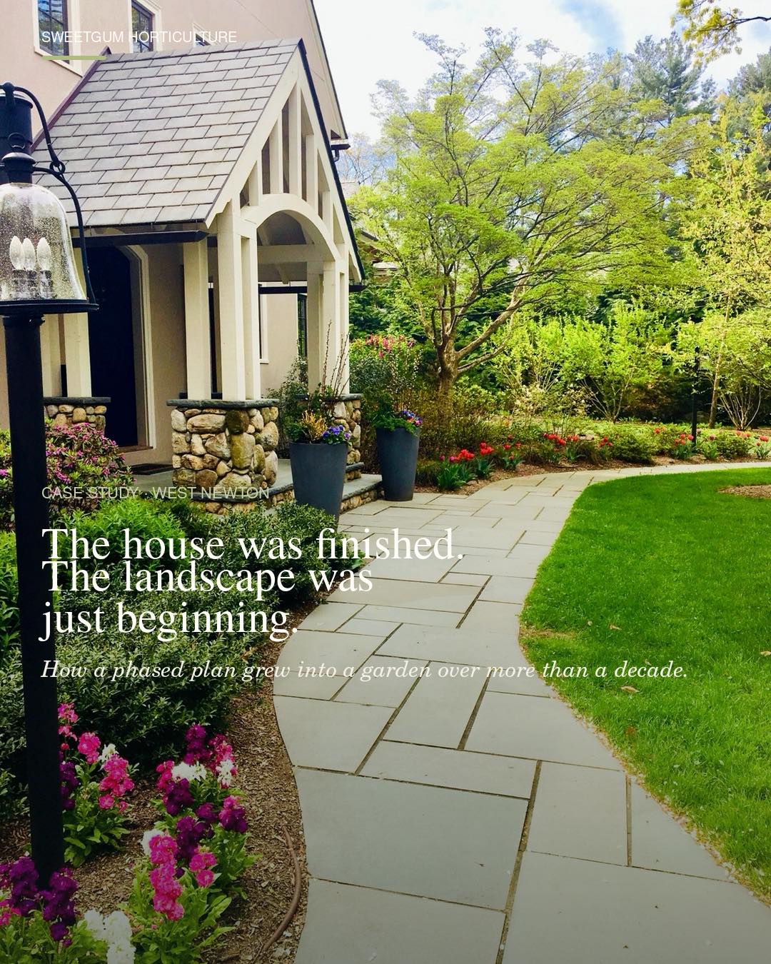 The house was finished. The landscape was just beginning.This West Newton garden began in 2013 w....