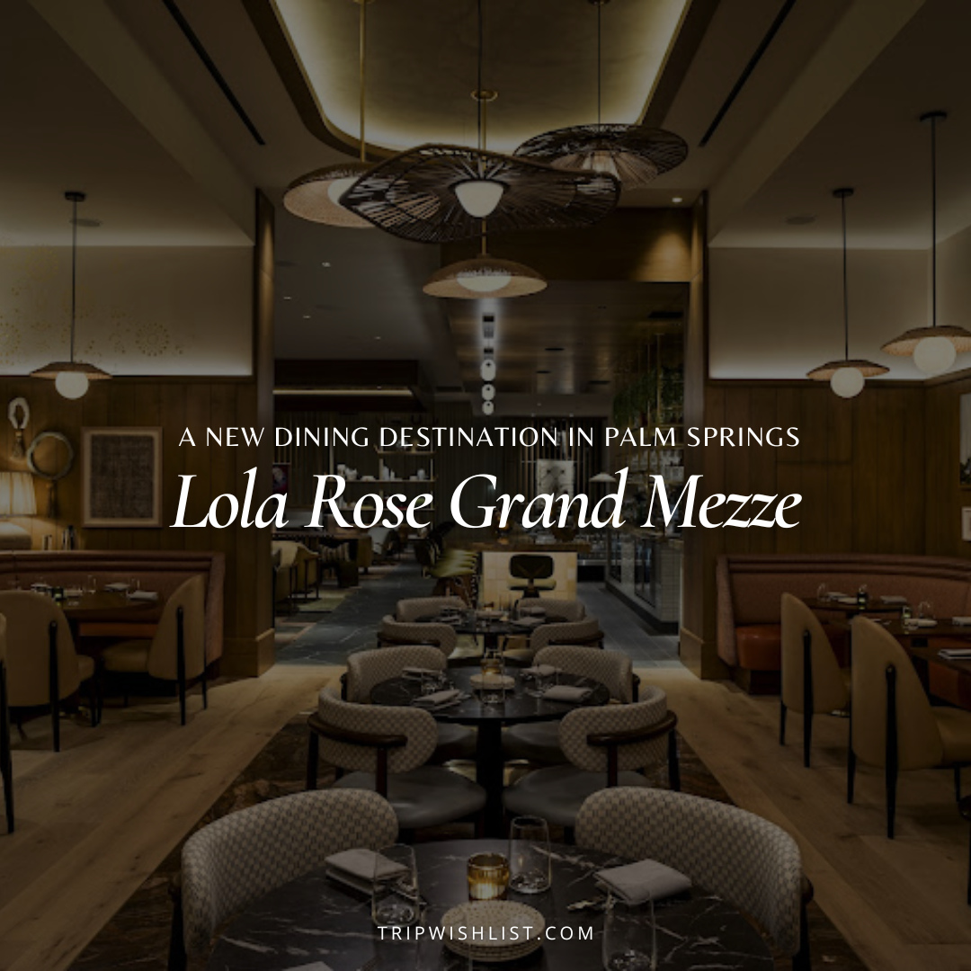 Lola Rose Grand Mezze is bringing a fresh dining experience to Thompson Palm Springs.🍸Enjoy mezze-style dishes like baharat-crusted chicken wings, ahi crudo, and a variety of flavorful kebabs. Sip on handcrafted cocktails at the vibrant bar or relax on the spacious patio while taking in the stunning mountain views. 🏔️With a stylish mix of vintage and custom furnishings, it’s the perfect setting for happy hour, social gatherings, or a laid-back dinner. ✨Find more incredible dining spots in Palm Springs at https://tripwishlist.com/best-palm-springs-hotels.#TheTripWishList #PalmSpringsDining #LolaRoseGrandMezze #ThompsonPalmSprings #FoodieFinds #TravelBlog Lola Rose Grand Mezze is bringing a fresh dining experience to Thompson Palm Springs.🍸Enjoy mezze-style dishes like baharat-crusted chicken wings, ahi crudo, and a variety of flavorful kebabs. Sip on handcrafted cocktails at the vibrant bar or relax on the spacious patio while taking in the stunning mountain views. 🏔️With a stylish mix of vintage and custom furnishings, it’s the perfect setting for happy hour, social gatherings, or a laid-back dinner. ✨Find more incredible dining spots in Palm Springs at https://tripwishlist.com/best-palm-springs-hotels.#TheTripWishList #PalmSpringsDining #LolaRoseGrandMezze #ThompsonPalmSprings #FoodieFinds #TravelBlog