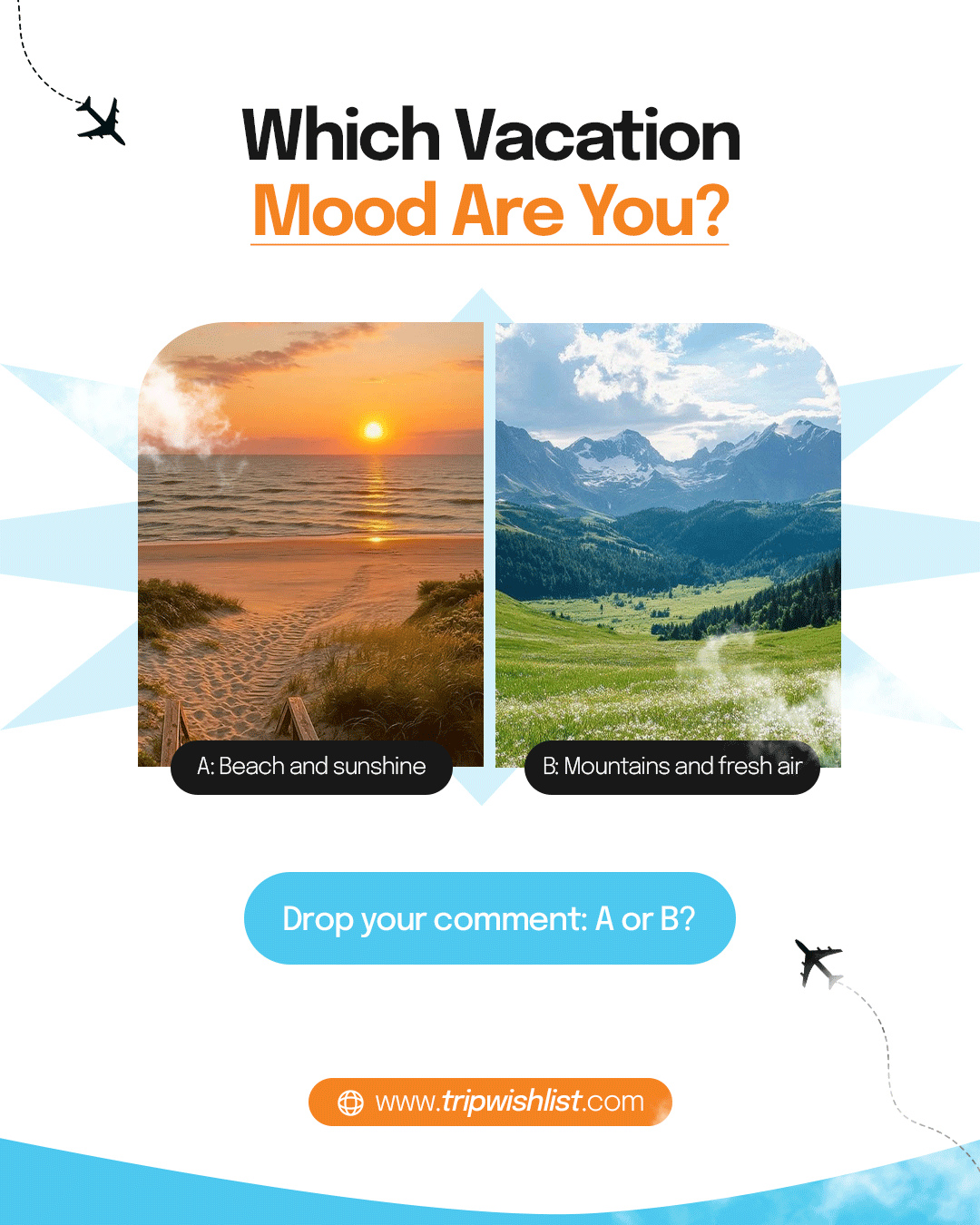 Beach escape or mountain calm what’s calling your name today?Share your pick in the comments and tell us your next travel vibe.Comment A or B and start planning your getaway today ✈️#travelpoll #vacationvibes #beachlife #mountainescape #travelinspiration #wanderlust Beach escape or mountain calm what’s calling your name today?Share your pick in the comments and tell us your next travel vibe.Comment A or B and start planning your getaway today ✈️#travelpoll #vacationvibes #beachlife #mountainescape #travelinspiration #wanderlust