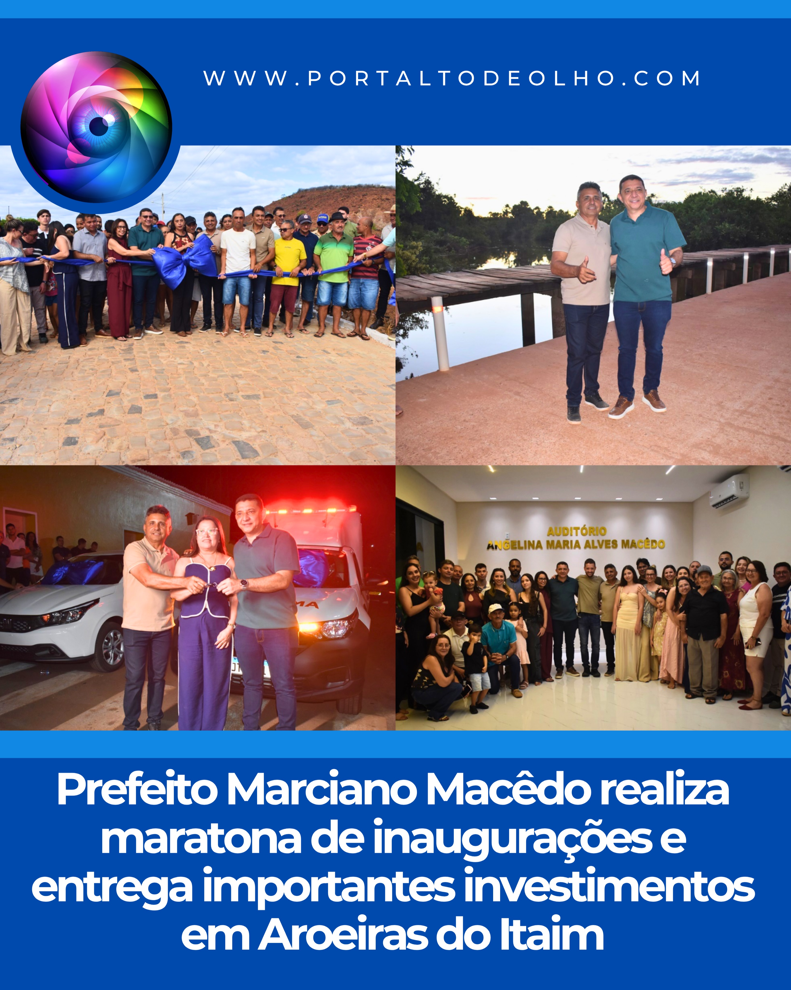 A Prefeitura de Aroeiras do Itaim realizou neste sábado (18) uma programação de inaugurações e entregas de obras na zona rural e na sede do município. As ações foram conduzidas pelo prefeito Marciano Macêdo e contemplaram investimentos em infraestrutura, mobilidade, saúde e assistência social.
Entre as obras entregues estão:
* Estrada vicinal e 400 metros de calçamento na comunidade Boa Vista;
* Novos trechos de calçamento nas comunidades Saco das Cabaças, Chapada dos Mirós e Rodeador;
* Inauguração da ponte sobre o Rio Itaim, na comunidade Broco, obra aguardada há mais de 30 anos;
* Entrega de uma nova rua pavimentada na sede do município;
* Entrega de uma Van MOBSUAS para a Secretaria Municipal de Assistência Social;
* Entrega de uma ambulância zero quilômetro e um veículo Fiat Argo para a Secretaria Municipal de Saúde;
* Inauguração do Auditório Angelina Maria Alves de Macêdo.
Durante a solenidade, o prefeito destacou que as obras foram viabilizadas com recursos de emendas parlamentares, além de investimentos do Governo do Estado, Governo Federal e da Prefeitura de Aroeiras do Itaim. A programação foi encerrada com apresentações culturais na Praça São José, reunindo moradores para celebrar as conquistas e o desenvolvimento do município.
Matéria completa acesse: www.portaltodeolho.com
Link na Bio e nos storys!