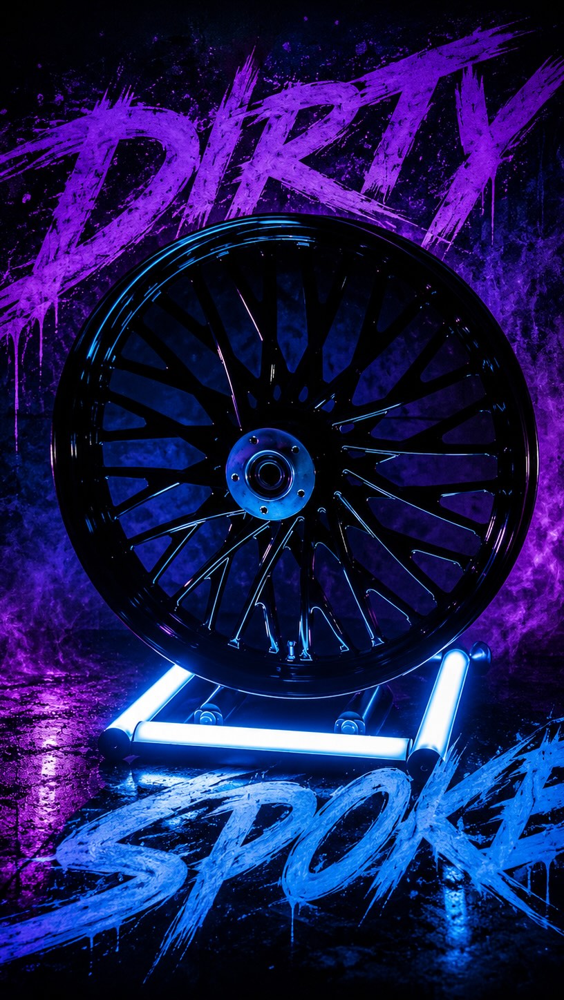 Blacked out Dirty Spoke under blue lights like it rolled straight out of another dimension.The remix hits, the powder coat disappears into the shadows, and every cut starts catching reflections in all the right ways. Some wheels are loud with color… this one says everything without saying a word.Built to stand out after dark.#SMTWheels #DirtySpoke #PerformanceBagger #HarleyDavidson #ridewiththebest