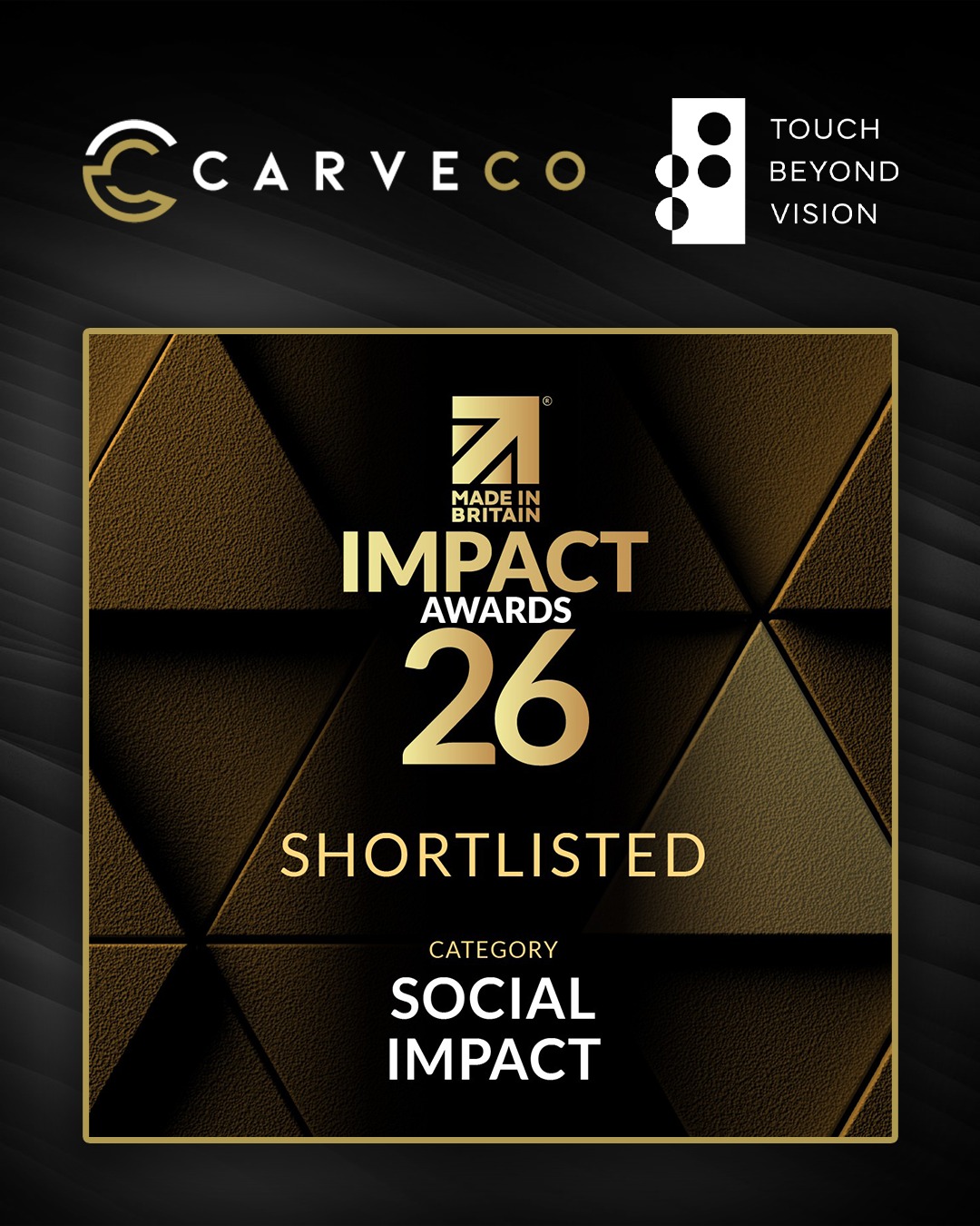 We’re delighted to announce that Touch Beyond Vision has been shortlisted for the Made in Britain Impact Awards 2026, in the Social Impact category.
It’s been more than a year since we opened the doors to Touch Beyond Vision at London’s OXO Tower, but the response to the project continues to surprise us.
Touch Beyond Vision began with an ambition to explore how our AI technology could help make visual culture more accessible to people who are blind or visually impaired.
We brought together Carveco AI, CNC machining and 3D printing to reinterpret more than 20 photographs, artworks and recognisable British landmarks as physical, tactile experiences. Visitors could feel their way across details that would ordinarily exist only as an image, supported by Braille and audio descriptions throughout the exhibition.
Crucially, we didn’t want to create something for the blind and visually impaired community without creating it with them. Their experiences and feedback helped shape the project throughout its development.
That collaboration also led to one of the most personal parts of the exhibition: a wall of everyday photographs submitted by blind and visually impaired people themselves. Family moments, memories and personal images were transformed into tactile 3D pieces — giving photographs that might otherwise be inaccessible a new physical form.
Since the exhibition, Touch Beyond Vision has travelled much further than we ever expected. Earlier this year, it received three Webby Awards, across Experimental & Innovation, Belonging & Inclusion, and Public Service & Activism.
Now, to have the project recognised by Made in Britain, and specifically for its social impact, feels particularly meaningful.
Thank you to everyone at Carveco who helped make the project happen, and especially to the blind and visually impaired participants, accessibility specialists, educators and organisations who gave us their time, knowledge and trust.
Congratulations to all of this year’s finalists.
Find out more about Touch Beyond Vision at touch-beyond-vision.com.