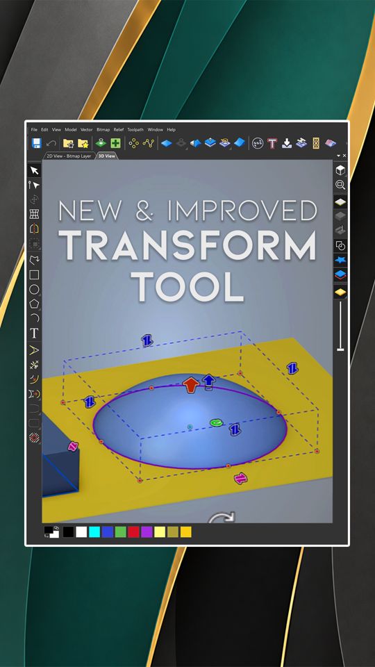 New & Improved Transform Tool ✨
Your relief now sits inside a full 3D bounding box, with new handles to tilt it into a wedge, shear it at an angle, and raise or lower it off the zero plane without stretching any detail. Drag and watch it change live, or type in exact values when you need precision.
Out now in Carveco Maker, Maker Plus and Pro. Update to 1.69 to try it.
carveco.com